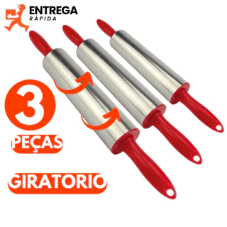 Kit Rolo de Massa de Confeitaria em Aço Inox de 37.5cm Cilindro de Massa Profissional