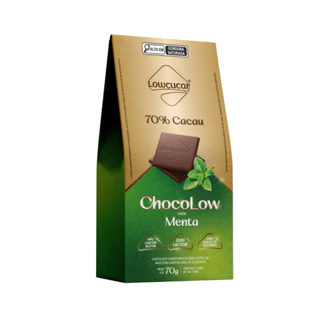Chocolate Lowçucar 70% Cacau Chocolow sabor Menta Zero Lactose, Zero Açúcares, Zero Glúten 70 gramas em Oferta na Shopee