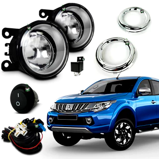 Kit Farol Auxiliar Milha L200 Triton 2017 18 19 20 2021 2022 2023 2024 Moldura Cromada Botao Tic Tac