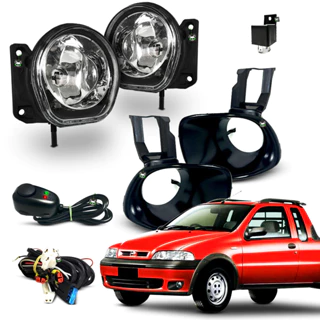 Kit Farol Auxiliar Milha Strada Trekking 2001 2002 2003 Moldura Preta Botao Colante
