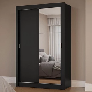 Guarda-Roupa Solteiro 2 Portas de Correr com Espelho Preto Milano Madesa em Oferta na Shopee