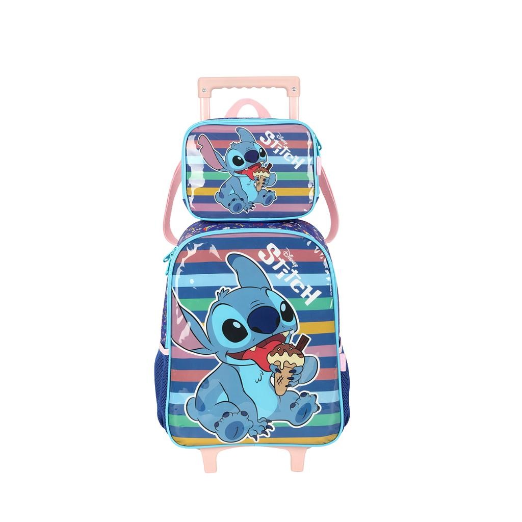 Kit Mochila de Rodinhas Lancheira Luxcel Stitch Azul | Shopee Brasil