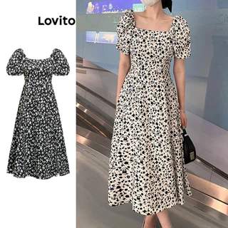 Lovito Vestidos com Zíper de Bolinhas para Mulheres LNA17057 (Multicolorido)