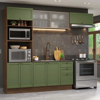 Armário de Cozinha Completa 270 cm Rustic/Verde Vik Madesa 03 em Oferta na Shopee