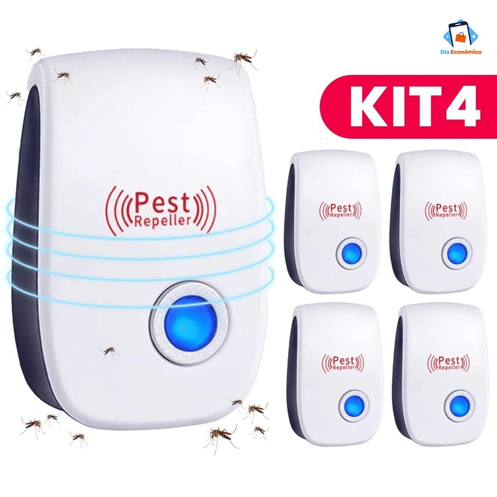 KIT 4 Repelente Eletrônico Ultrassônico Mosca Pernilongos Baratas Morcegos repele e Espanta Ratos bivolt