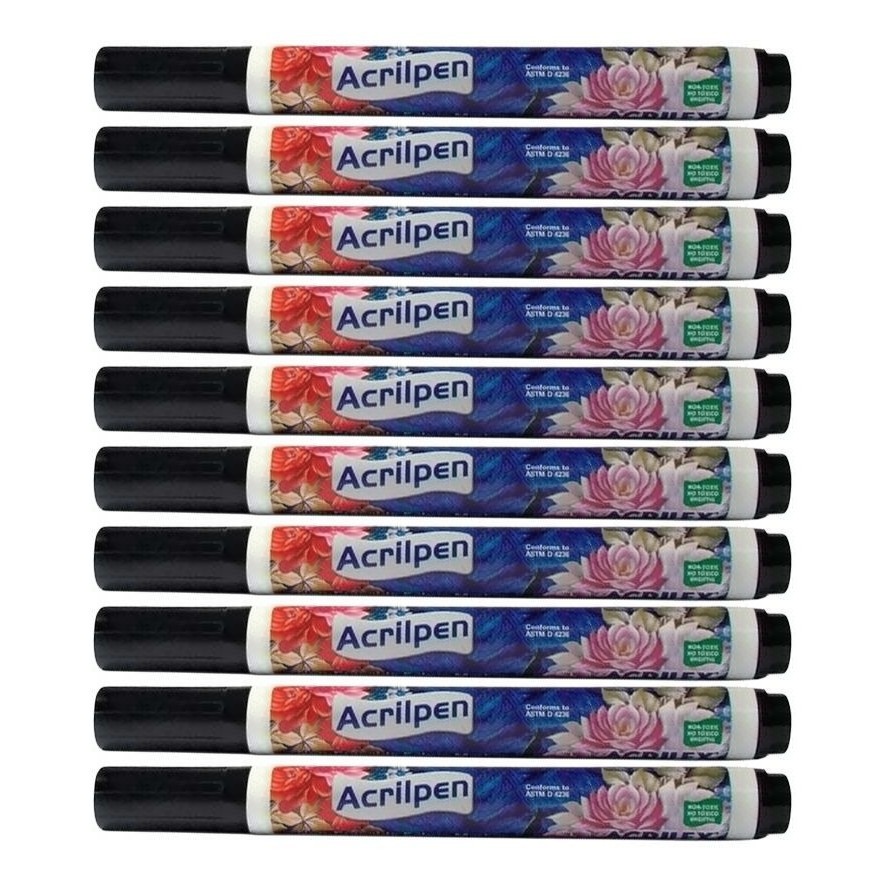 Acrilpen Caneta Para Tecido - Preto - Kit Com 10 Unidades 520 - Pintura ...