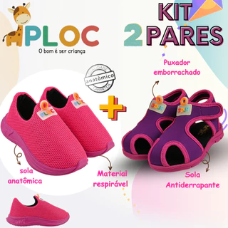 Kit 2 pares: Tênis Calce Fácil P26 PINK SOLA PINK + papete Ploc Menina (PAP01) em Oferta na Shopee