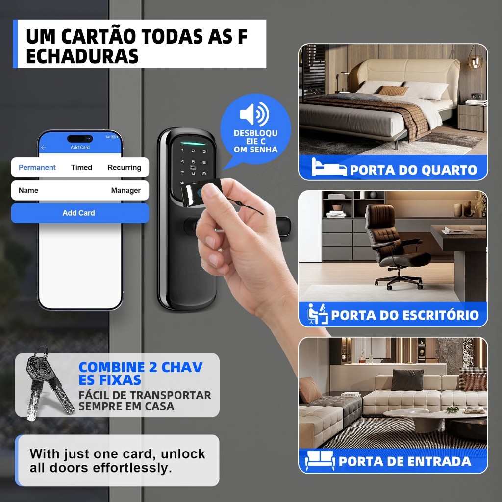 Fechadura Eletrônica Digital 4 em 1 Com Biometria, Bluetooth