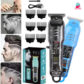 Máquina De Cortar Cabelo Profissional Smart Lcd Barbeador Elétrico Transparente Sem Fio Para Homens