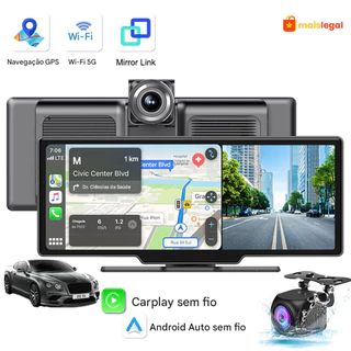 Gravador de Condução 10.26 pol. com Player Multimídia, Apple Carplay, Android Auto e Duas Câmeras em Oferta na Shopee