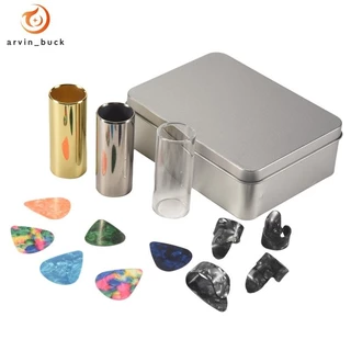 Conjunto De Slides De Guitarra Com 1 Corrediça De Vidro , Aço E De Latão , 6 Peças De Palhetas 4 Dedo