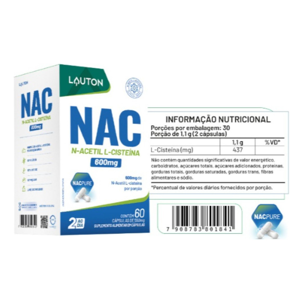Nac N-Acetil L-Cisteína 600mg Por Porção (60 cápsulas) | Shopee Brasil