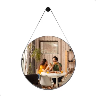 Espelho Decorativo Grande Redondo Adnet Suspenso 60cm + Suporte de Parede