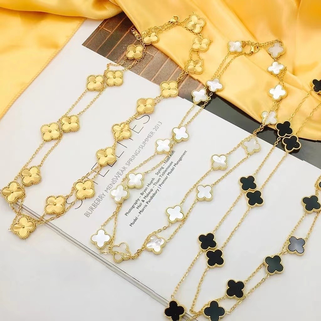 20 Flores Lucky Four-Leaf Clover Sweater Chain pode embrulhar dois círculos Colar de Quatro Folhas de Trevo de Dupla Face Colar de Quatro Folhas de Clover Fashion Flower Pendant Clavicle Chain Necklace 9