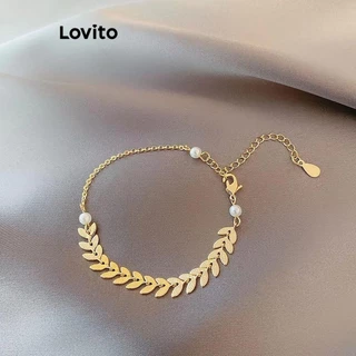 Lovito Pulseira casual de pérolas lisas para mulheres LFA40015