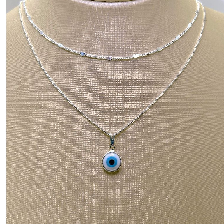 KIT 2 Choker Colar com detalhe de coração + Colar Olho Grego a Prata 925
