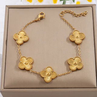 Aço Inoxidável Novo Estilo Flor de Quatro Folhas Bracelete de Duas Cores Ouro Prata