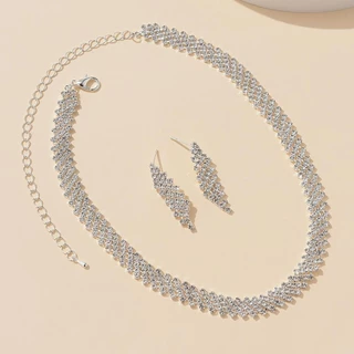 3 PCS Colar De Luxo Leve Com Diamante Completo Alta Qualidade Personalizado De Pequenas Multidões Corrente Feminina De Internet Celebridade Versátil Conjunto De Orelha De Caracol
