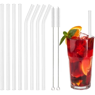 8 Palhetas de vidro reutilizáveis Palhetas de vidro transparentes resistentes a altas temperaturas Resistentes a baixas temperaturas Cotovelo reto Cotovelo reto de leite Amigo do