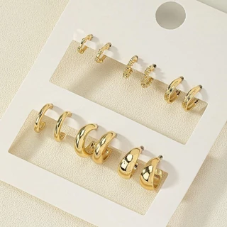 Conjunto de 6 peças Conjunto de brincos retrô em forma de C em forma de C, Conjunto de brincos retrô para senhoras / joias