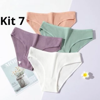 Kit 7 Calcinha Canelada Tanga Calçola Feminina Forro 100% Algodão Tangão