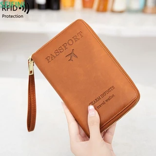 Seifinini Carteira De Bloqueio RFID , Porta Passaporte Multifuncional De Couro De Alta Qualidade , Bolsa De Viagem PU Durável Com Organizador De Documentos Zíper Família