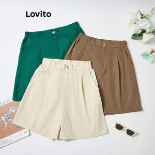 Lovito Shorts Casuais De Bolso Liso Para Mulheres LNL50100