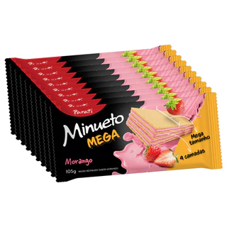 Pack 10 unidades Biscoito Wafer Recheado Parati Minueto Mega com Recheio Sabor Morango 105g
