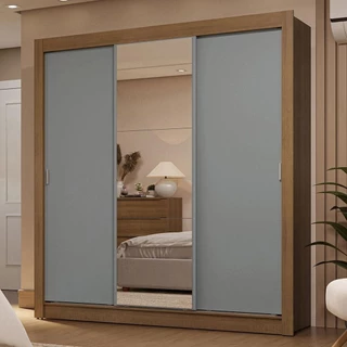 Guarda-Roupa Casal 3 Portas de Correr com Espelho 2 Gavetas Rustic/Cinza Sublime Madesa em Oferta na Shopee