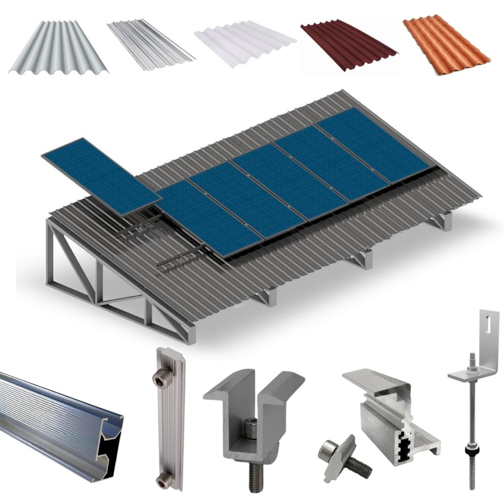 Kit Estrutura Fixador Linha C 1,20m Para 6 Placas Solar Alumínio Inox ...