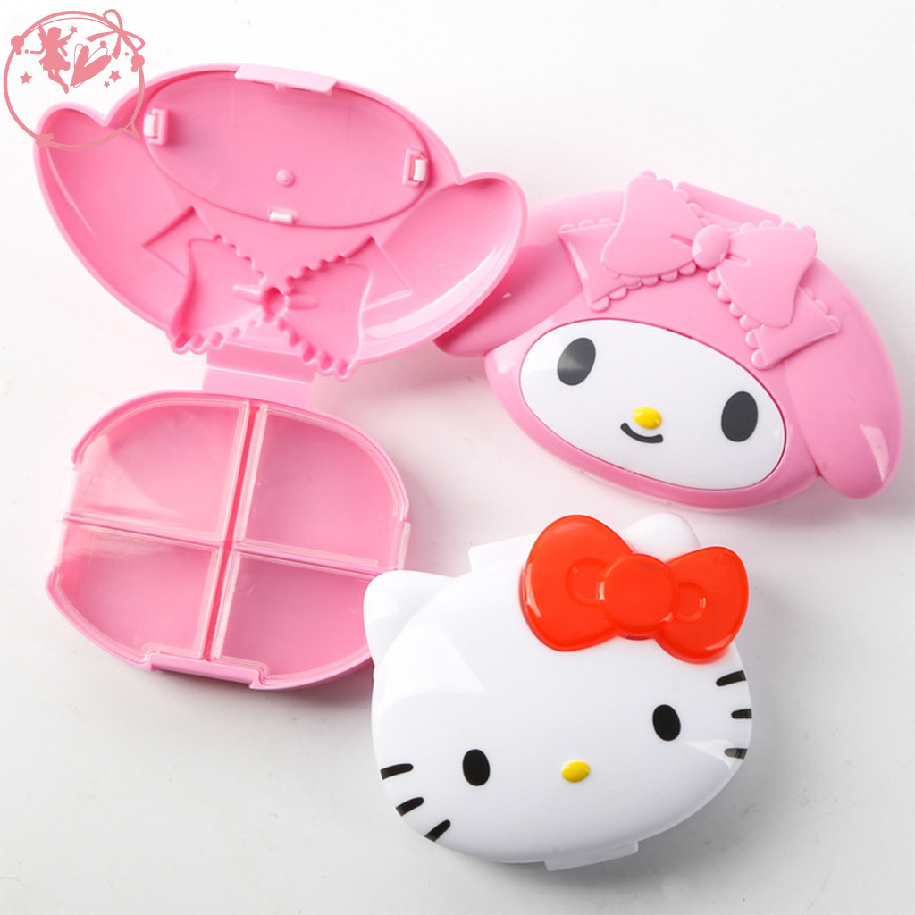 Sanrio Caixa De Comprimidos Pequena Portátil My Melody Cute Anime Kt cat Para Viagem