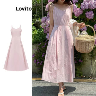Lovito Vestido drapeado liso casual para mulheres 100MD136