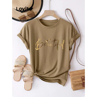 Lovito Camiseta feminina casual com estampa de letras LBL16299