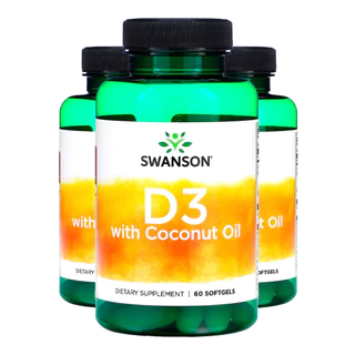 Kit 3x Vitamina D3 com Óleo Coco Swanson 60 Softgels Importado /Made in Usa