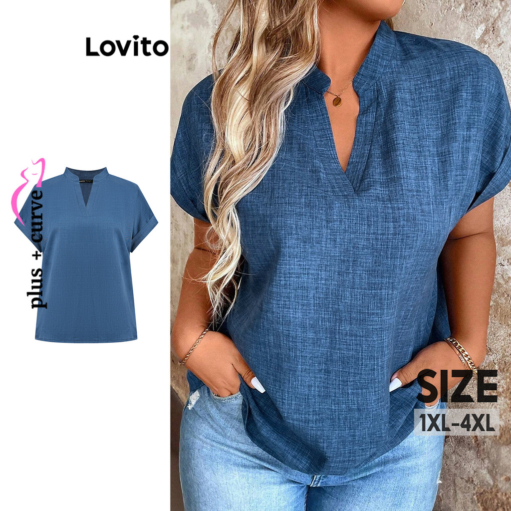 Lovito Blusa Feminina Casual Plus Size Plissada Lisa Lbl Shopee