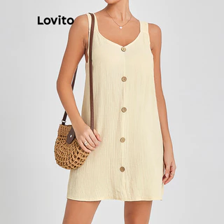 Lovito Vestido casual simples com botões para mulheres LBL16423