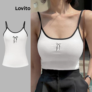 Lovito Regata elegante lisa contrastante para mulheres L100MD348