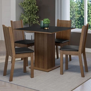 Conjunto Sala de Jantar Mesa Tampo de Madeira 4 Cadeiras Rustic/Preto Samara Madesa em Oferta na Shopee