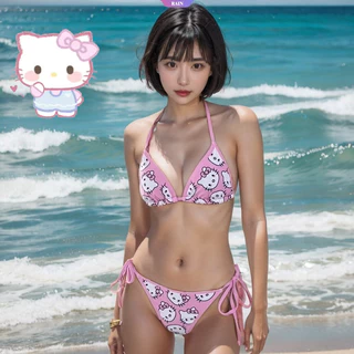 Sanrios My Melody Kuromi HelloKitty Conjunto De Biquínis Sexy Biquíni De Férias Anime Figura Kawaii Sutiã Calcinha Presentes Para Meninas [Chuva]