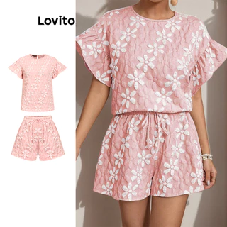 Lovito Conjuntos elegantes de shorts jacquard florais para mulheres LBL16732