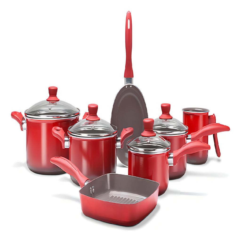 Jogo Panela Antiaderente Brinox Ceramic Life Easy 7pçs Vermelha