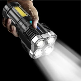 Lanterna LED Recarregável Tática | Potente Iluminação | Martelo de Segurança | Camping, Emergência | 4 Super LED - LOJA TX