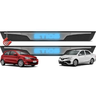 Jogo Kit Soleiras 2 Portas Toyota Etios - Protetora Iluminada Luz Led com Aço Escovado Adesiva em Oferta na Shopee
