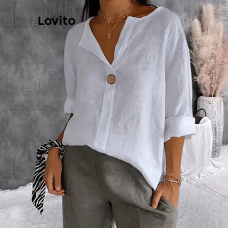 Lovito Blusa casual lisa com botões para mulher LBL17715