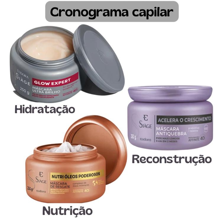 Cronograma Capilar 3 Máscaras Eudora Glow Expert, Nutri Óleos e Acelera ...