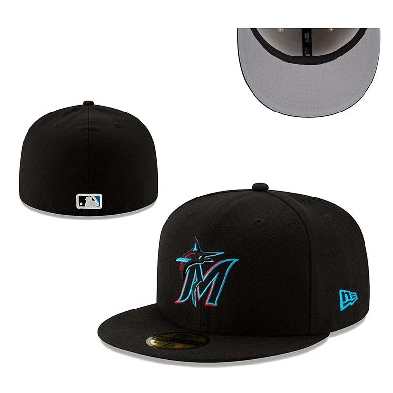 Boné De Beisebol , Chapéu De Aba Plana Bordado Elegante De hip-hop Fechado Masculino E Feminino Da Florida Marlins