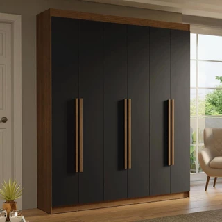 Guarda-Roupa Casal 6 Portas Batentes Rustic/Preto/Rustic Saturno Madesa em Oferta na Shopee
