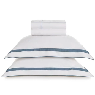Jogo de Cama Casal com 04 Peças Lara Branco com Índigo - Karsten em Oferta na Shopee