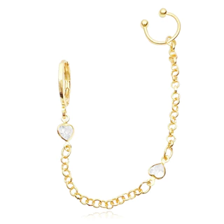 Brinco Argola Ear Cuff com Coração em Zircônia Banhado a Ouro 18k Brinco Percing em Oferta na Shopee