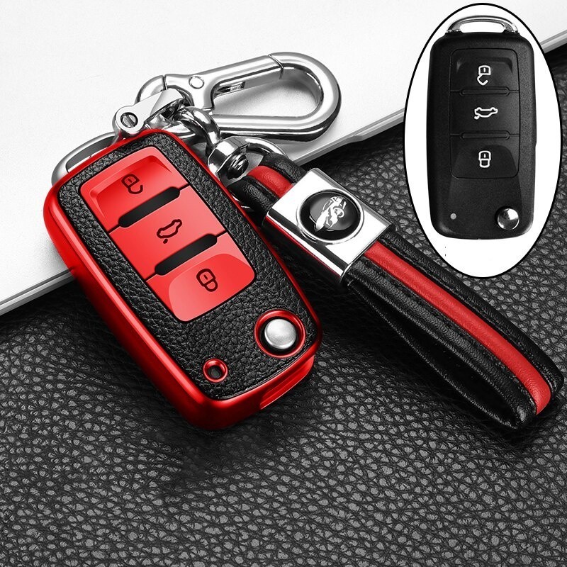 Capa Para Chave TPU De Carro Em Couro VW Volkswagen POLO Tiguan Passat ...